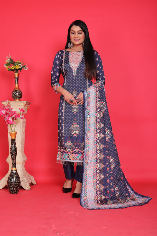 Mannat Heavy French Crape Women's Designer Suit E1 with Heavy Mirror Work