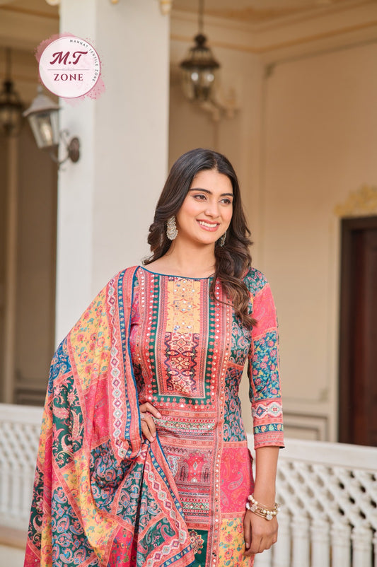 Mannat Heavy French Crape Women's Designer Suit with Heavy Mirror Work