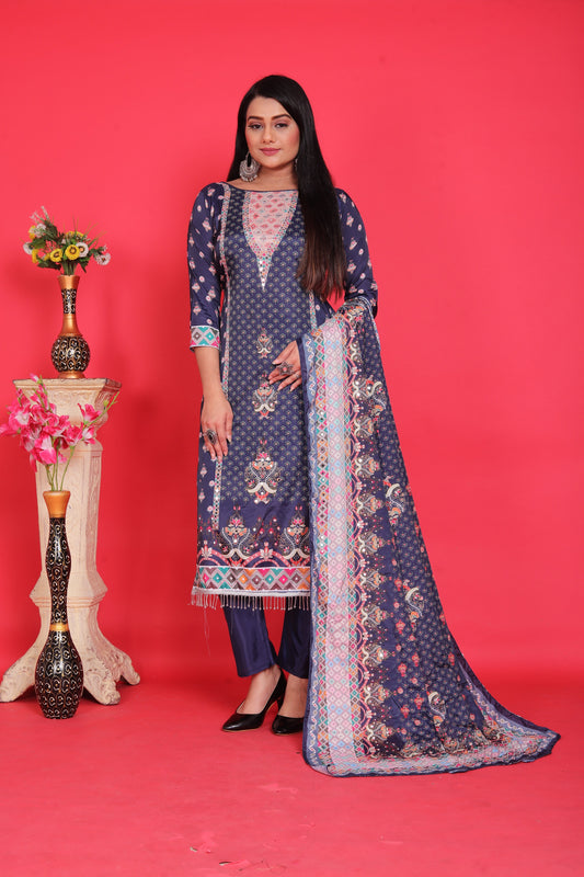 Mannat Heavy French Crape Women's Designer Suit E1 with Heavy Mirror Work