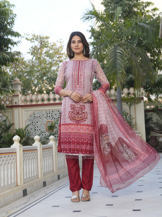 Heavy Organza Pakistani Digital Printed Unstitched Suit With Inner