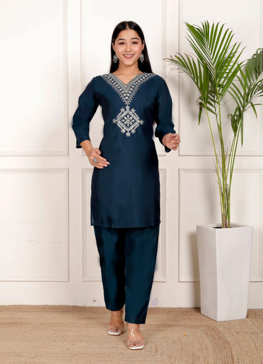 Blue Roman Embroidery Co-Ord Set