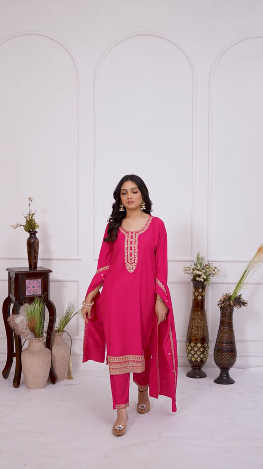 Red Three Piece Embroidery with Hand Work Dress