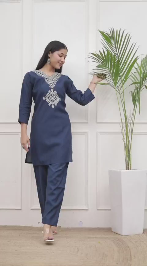 Blue Roman Embroidery Co-Ord Set